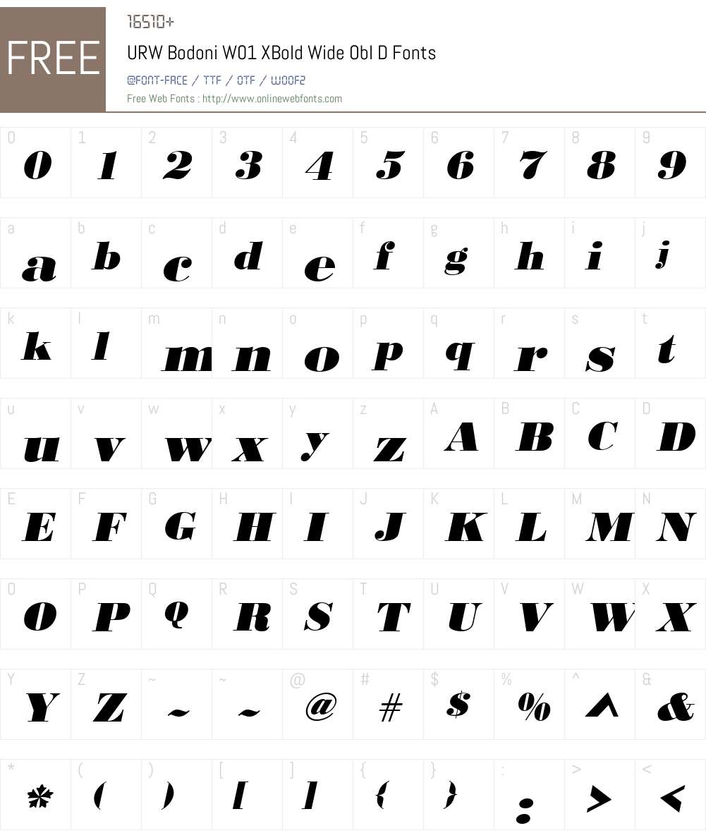 URWBodoniW01-XBoldWideOblD Font Screenshots
