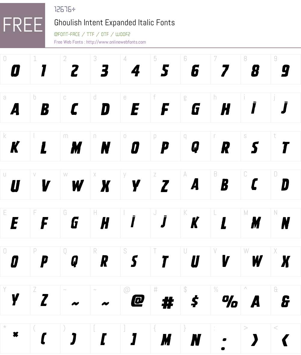 Ghoulish Intent Expanded Italic Font Screenshots