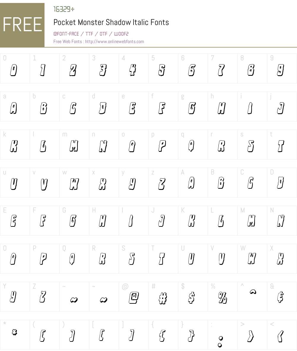 Pocket Monster Shadow Italic Font Screenshots