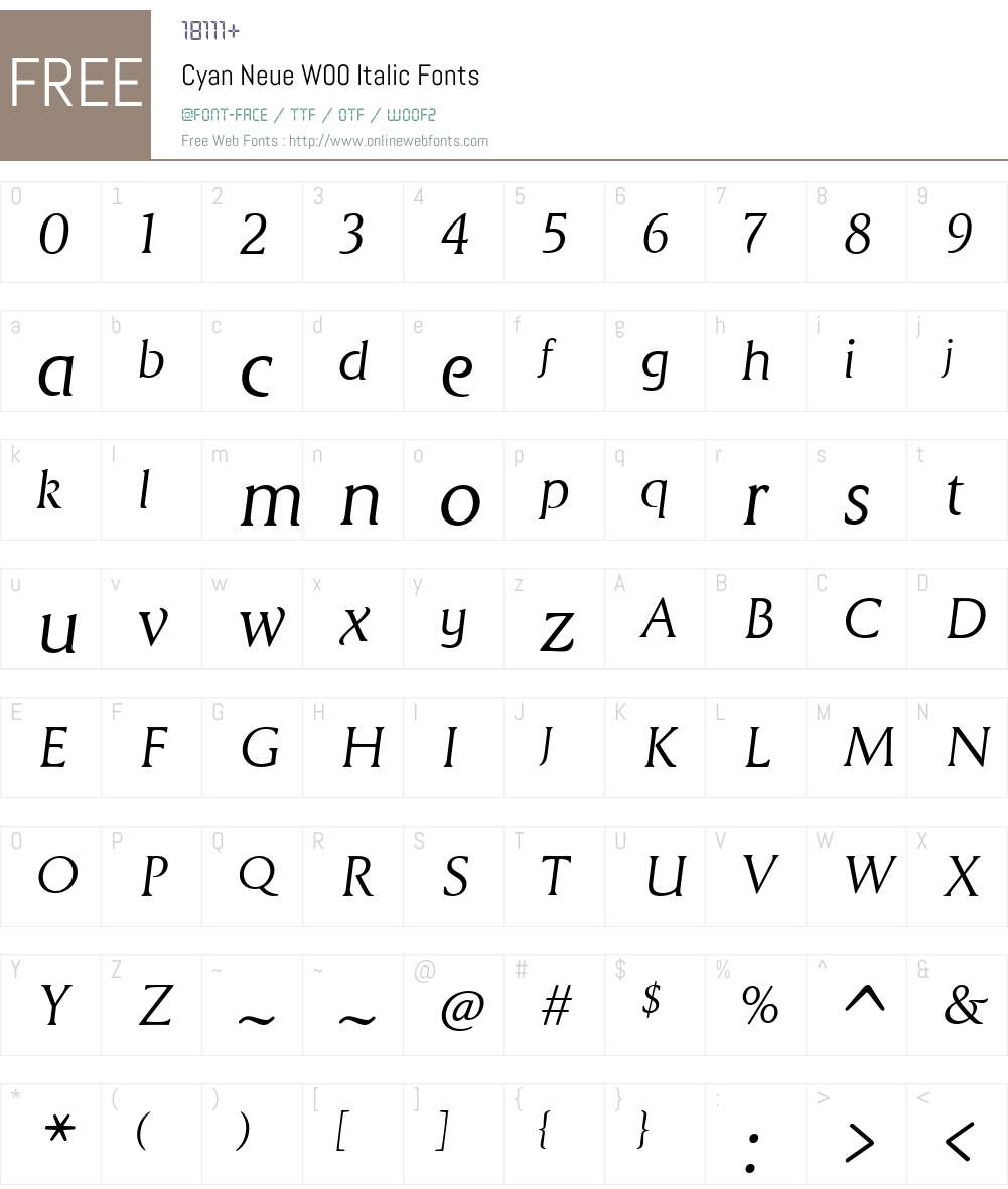 CyanNeueW00-Italic Font Screenshots