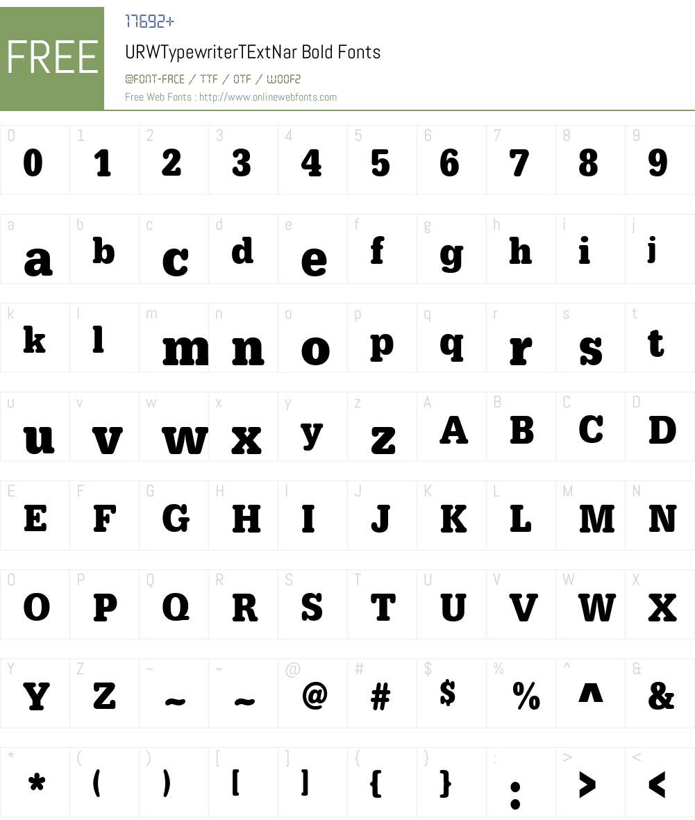 URWTypewriterTExtNar Font Screenshots