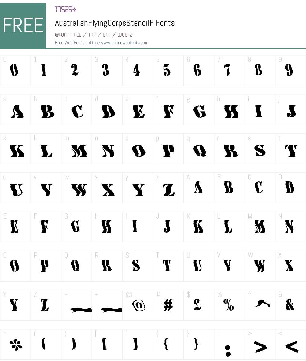 AustralianFlyingCorpsStencilF Font Screenshots