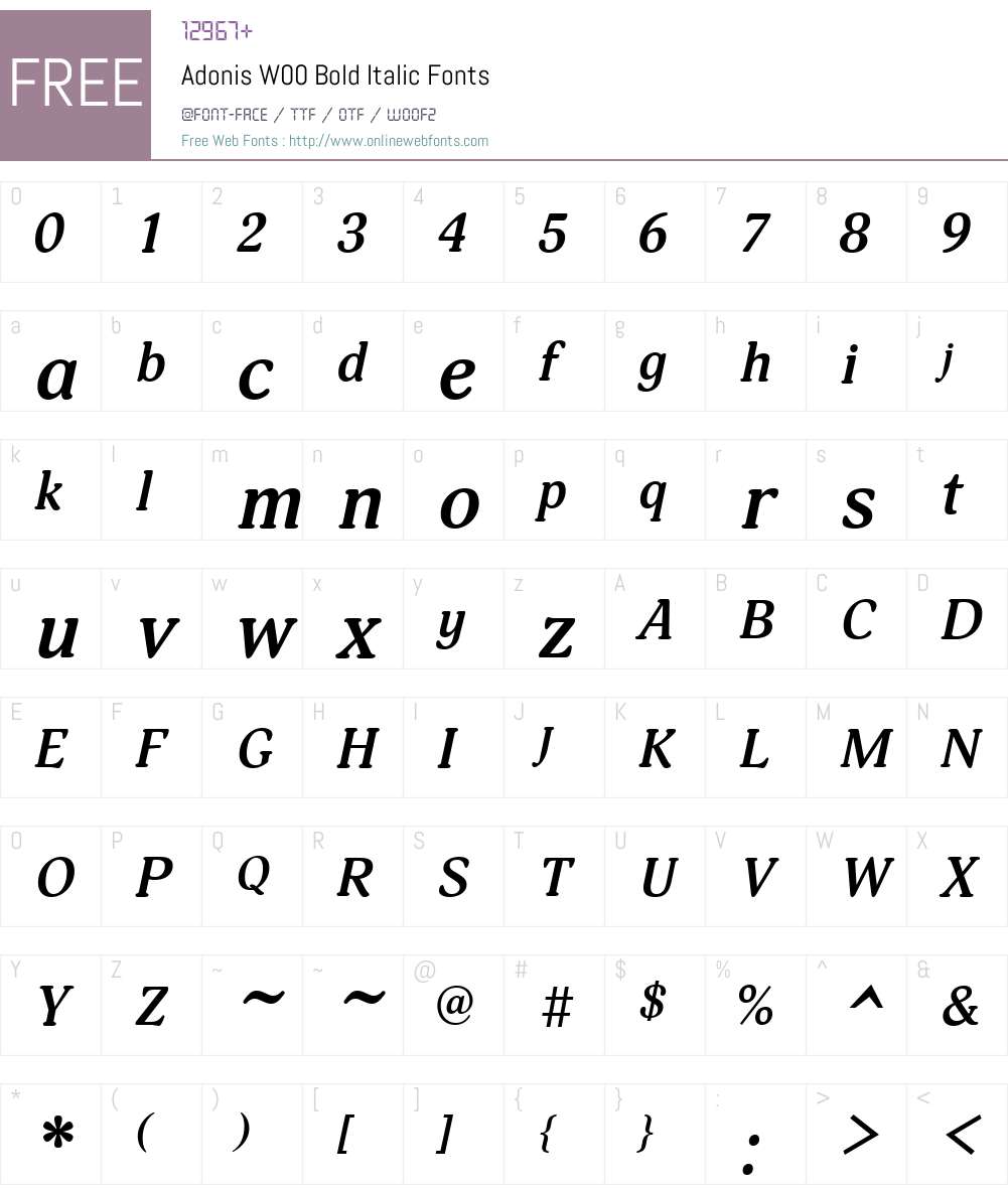 AdonisW00-BoldItalic Font Screenshots