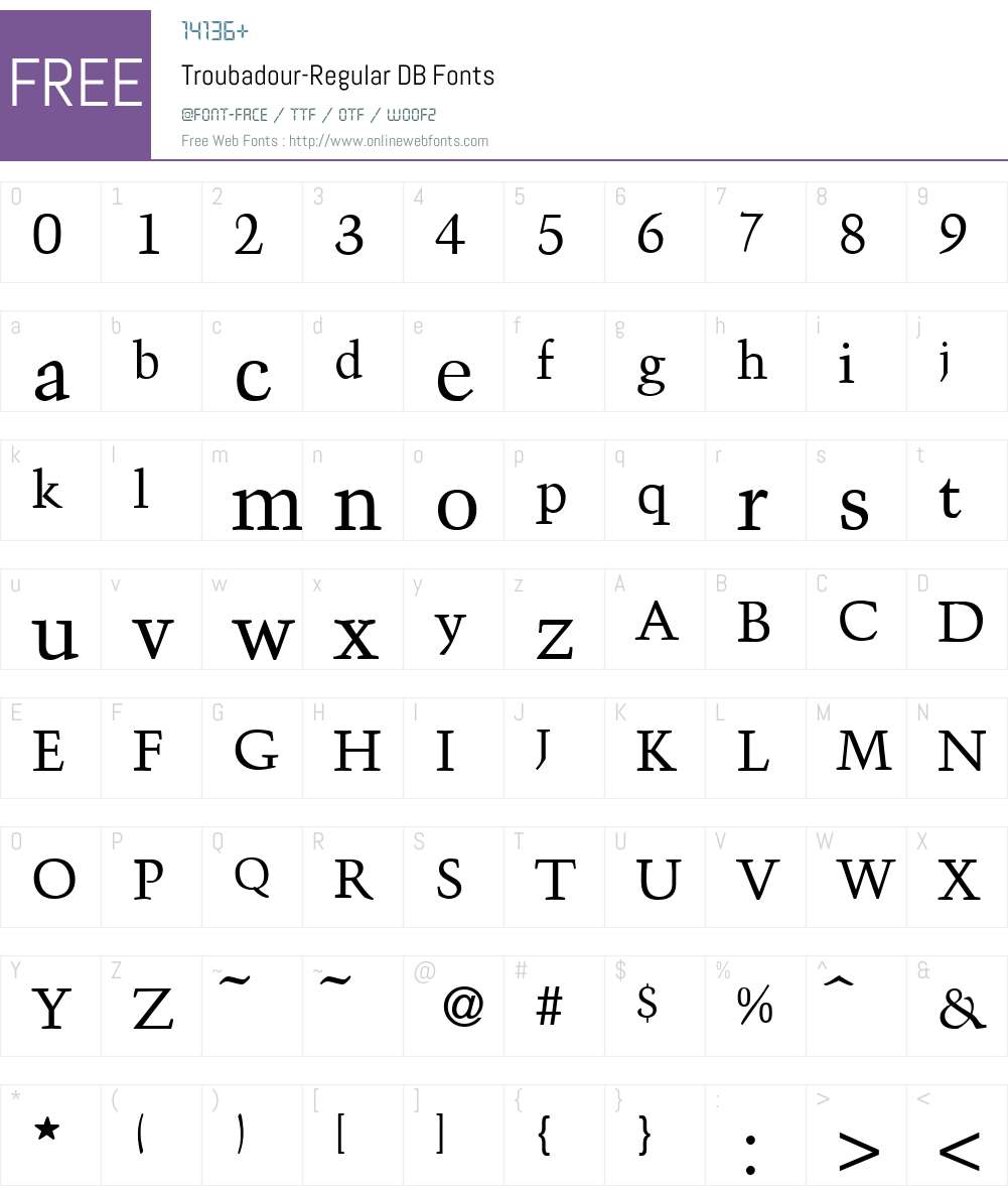 Troubadour DB Font Screenshots