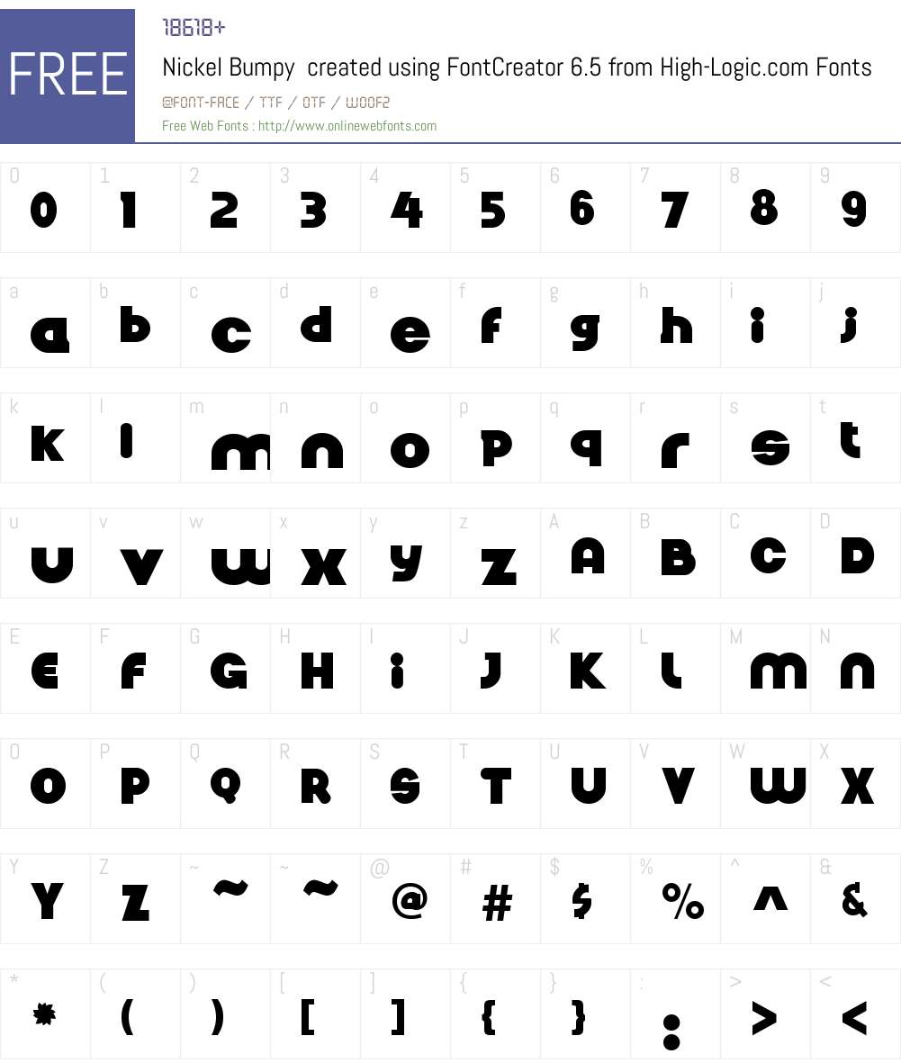 Nickel Bumpy created using FontCreator 6.5 from High-Logic.com Font Screenshots