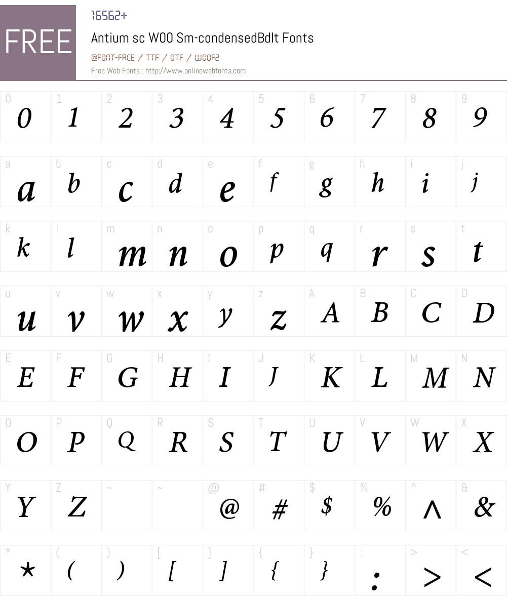 AntiumscW00-Sm-condensedBdIt Font Screenshots