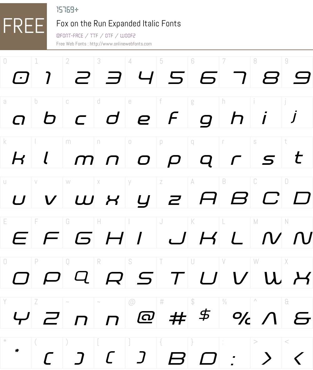 Fox on the Run Expanded Italic Font Screenshots