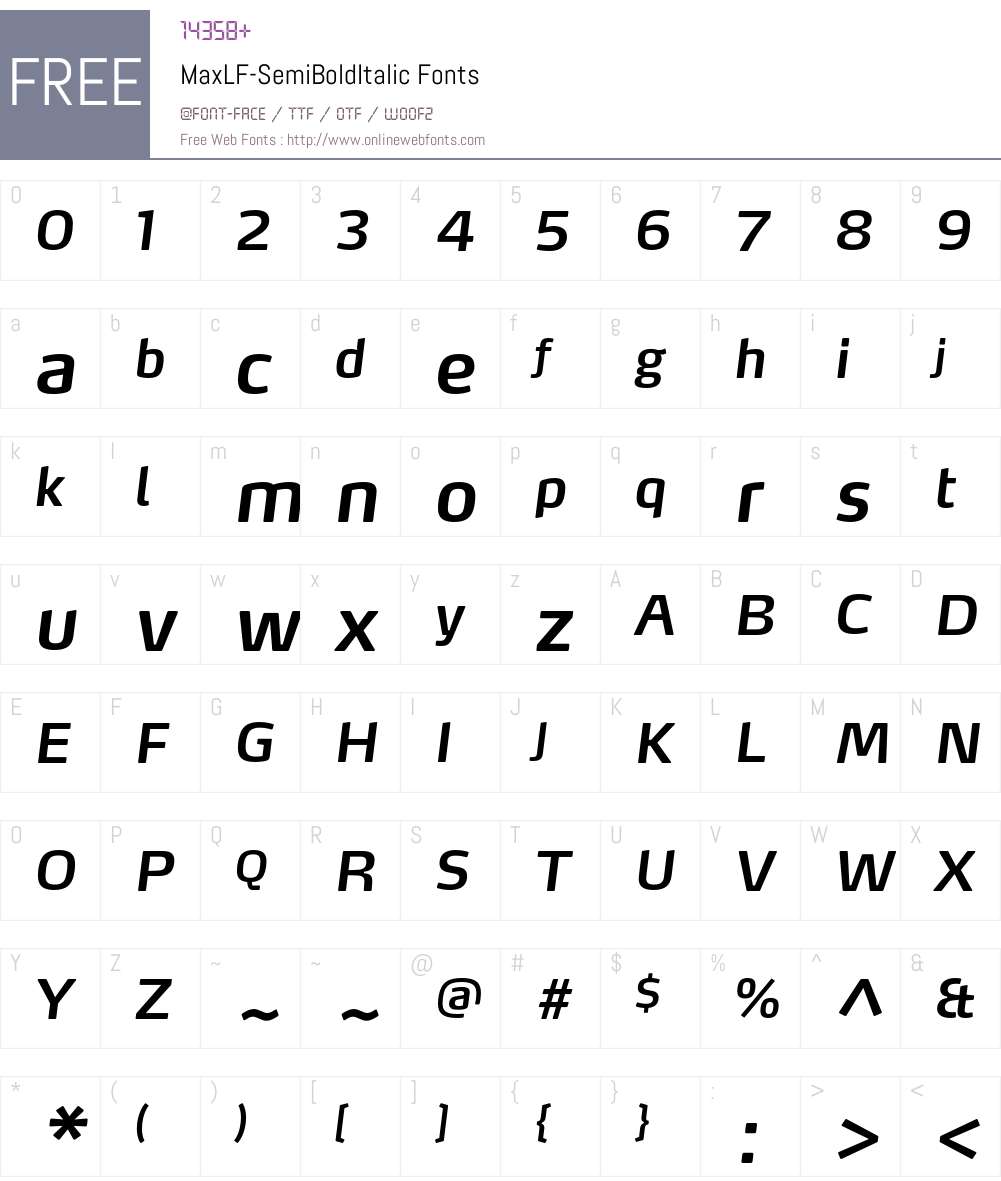 MaxLF-SemiBoldItalic Font Screenshots