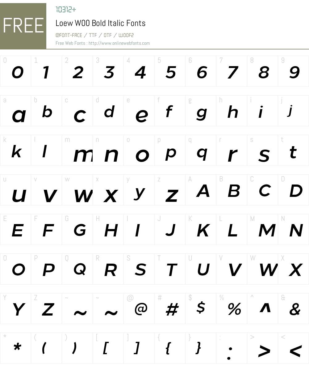 LoewW00-BoldItalic Font Screenshots