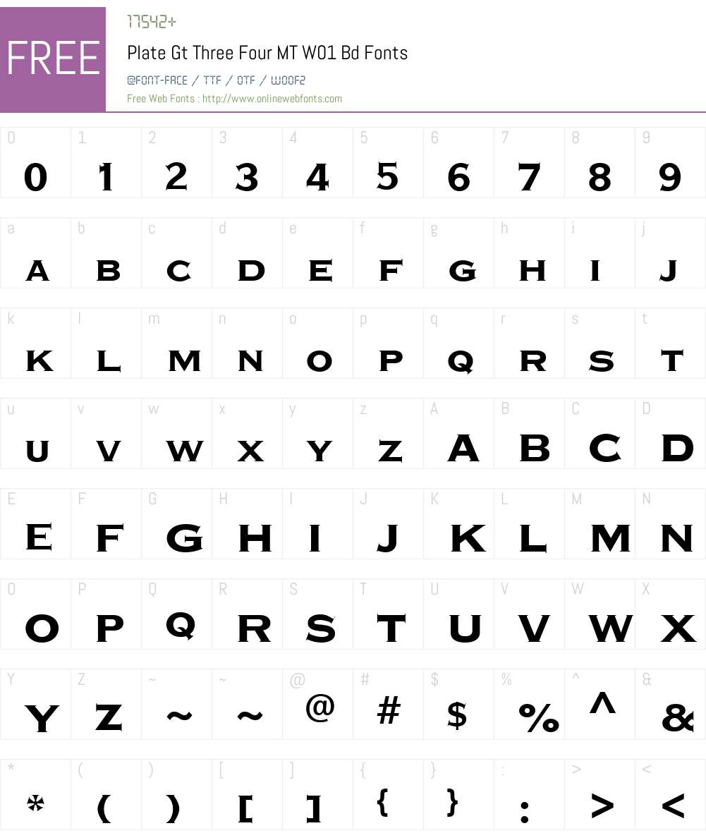 PlateGtThreeFourMTW01-Bd Font Screenshots