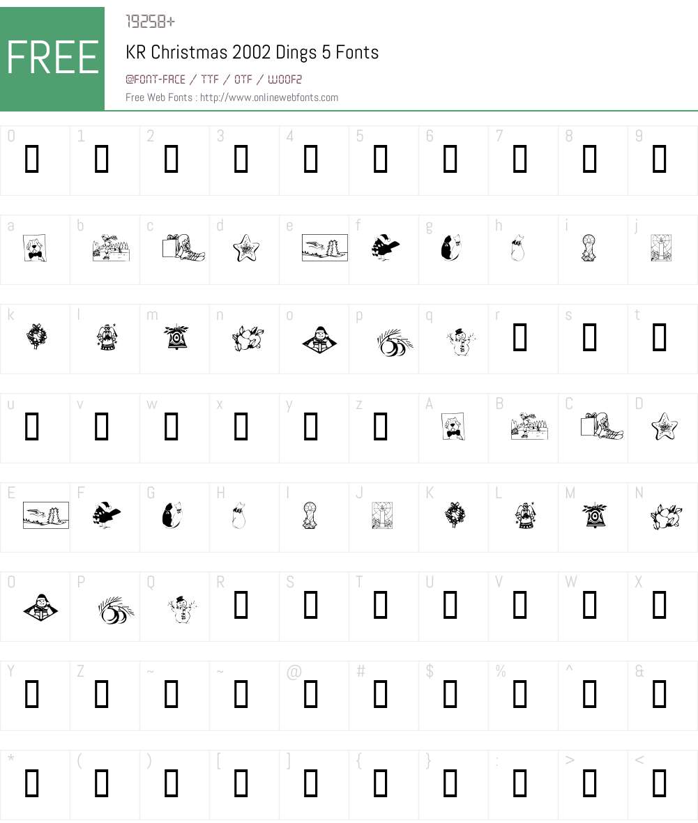 KR Christmas 2002 Dings 5 Font Screenshots