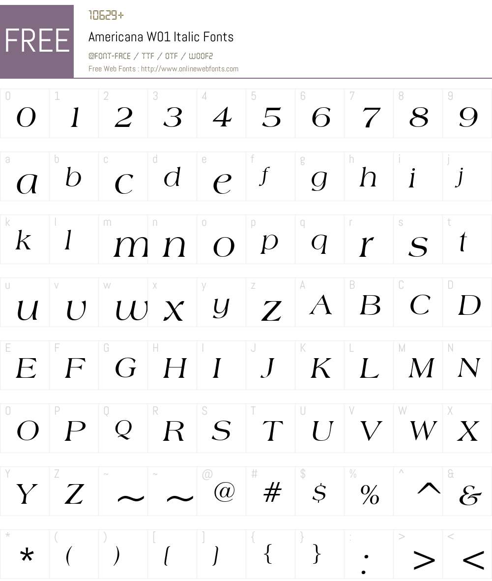 AmericanaW01-Italic Font Screenshots
