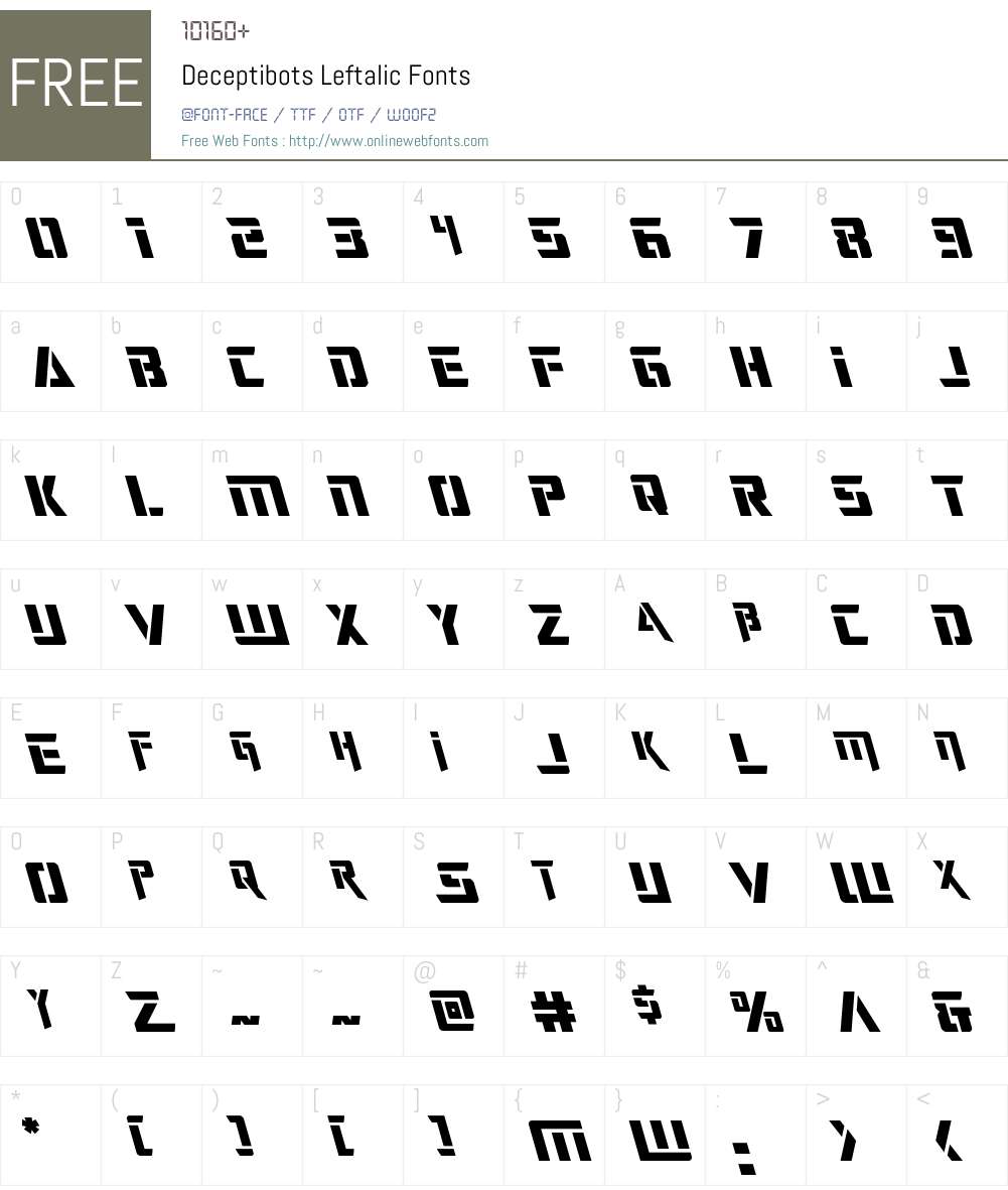 Deceptibots Leftalic Font Screenshots
