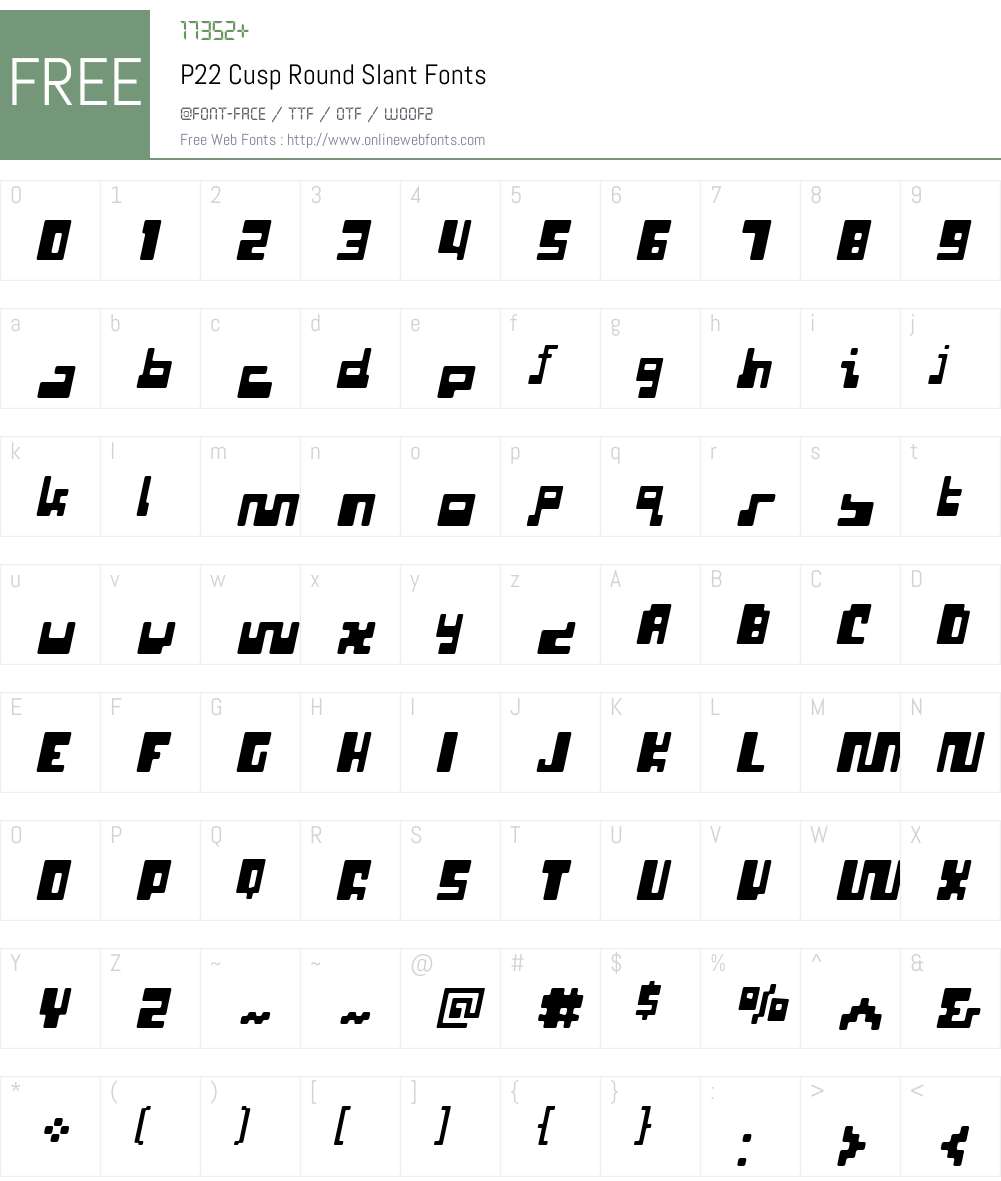 P22 Cusp Round Slant Font Screenshots
