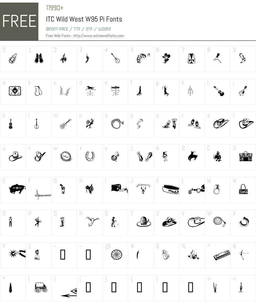 ITCWildWestW95-Pi Font Screenshots