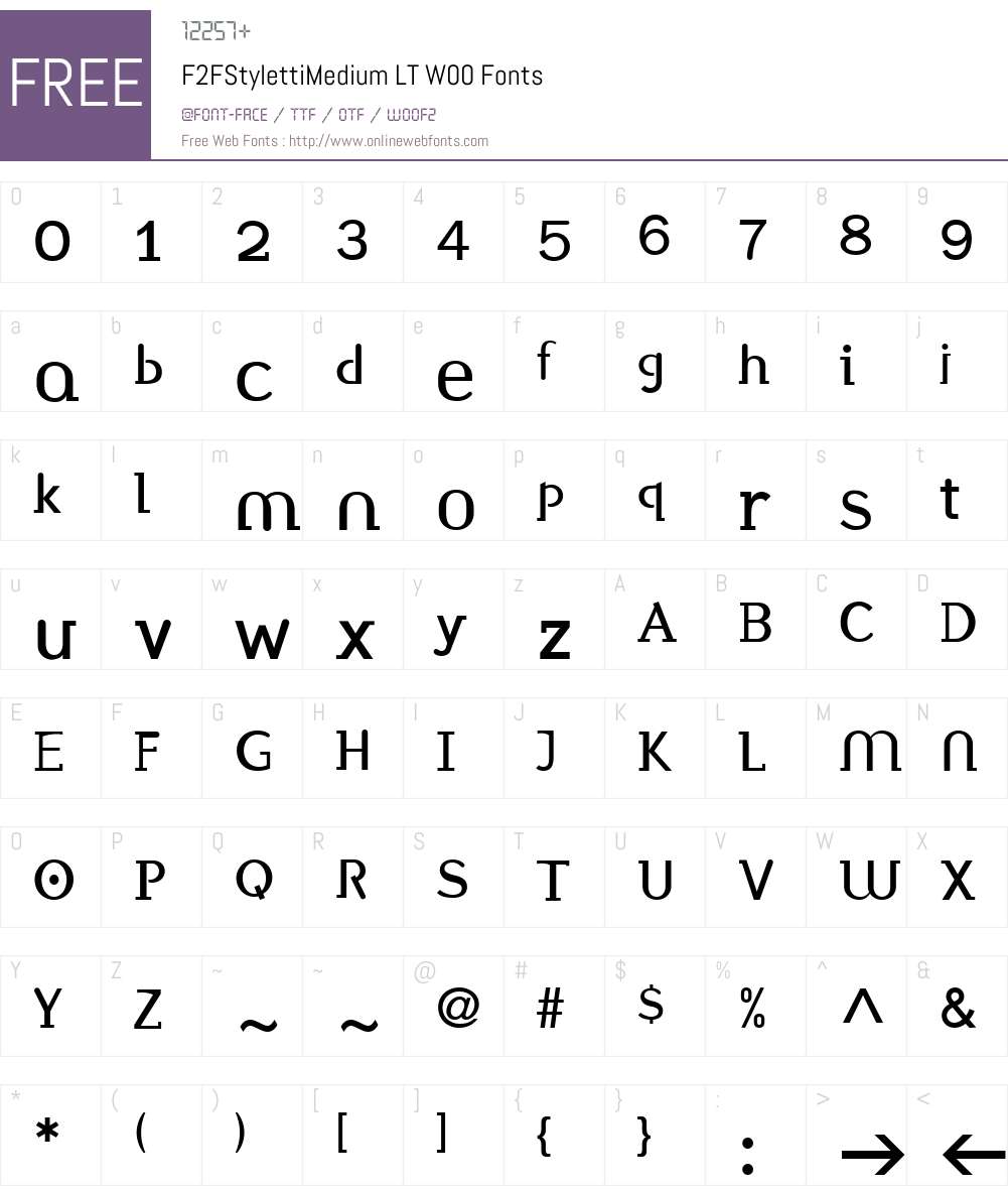 F2FStylettiMediumLTW00 Font Screenshots
