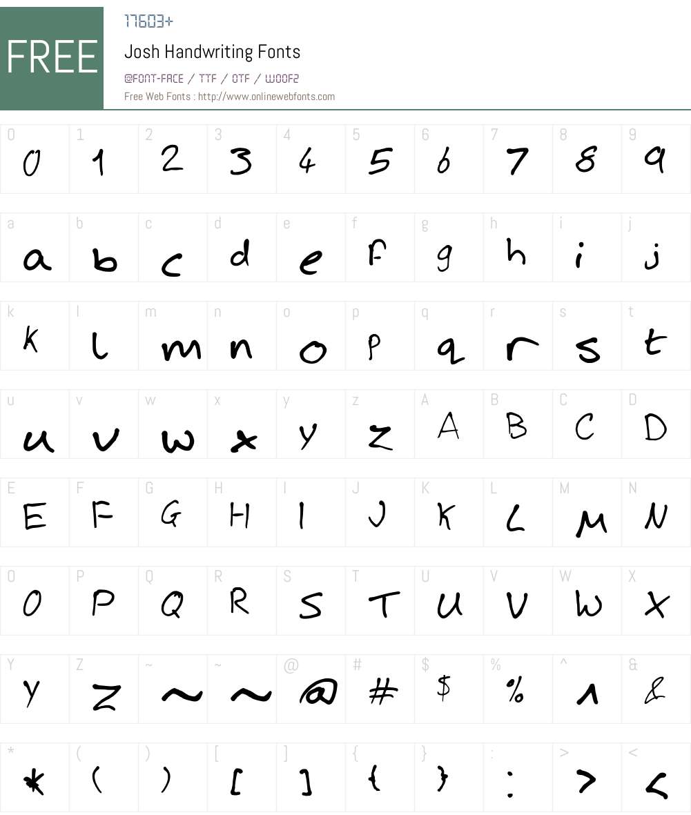 Josh Handwriting Font Screenshots