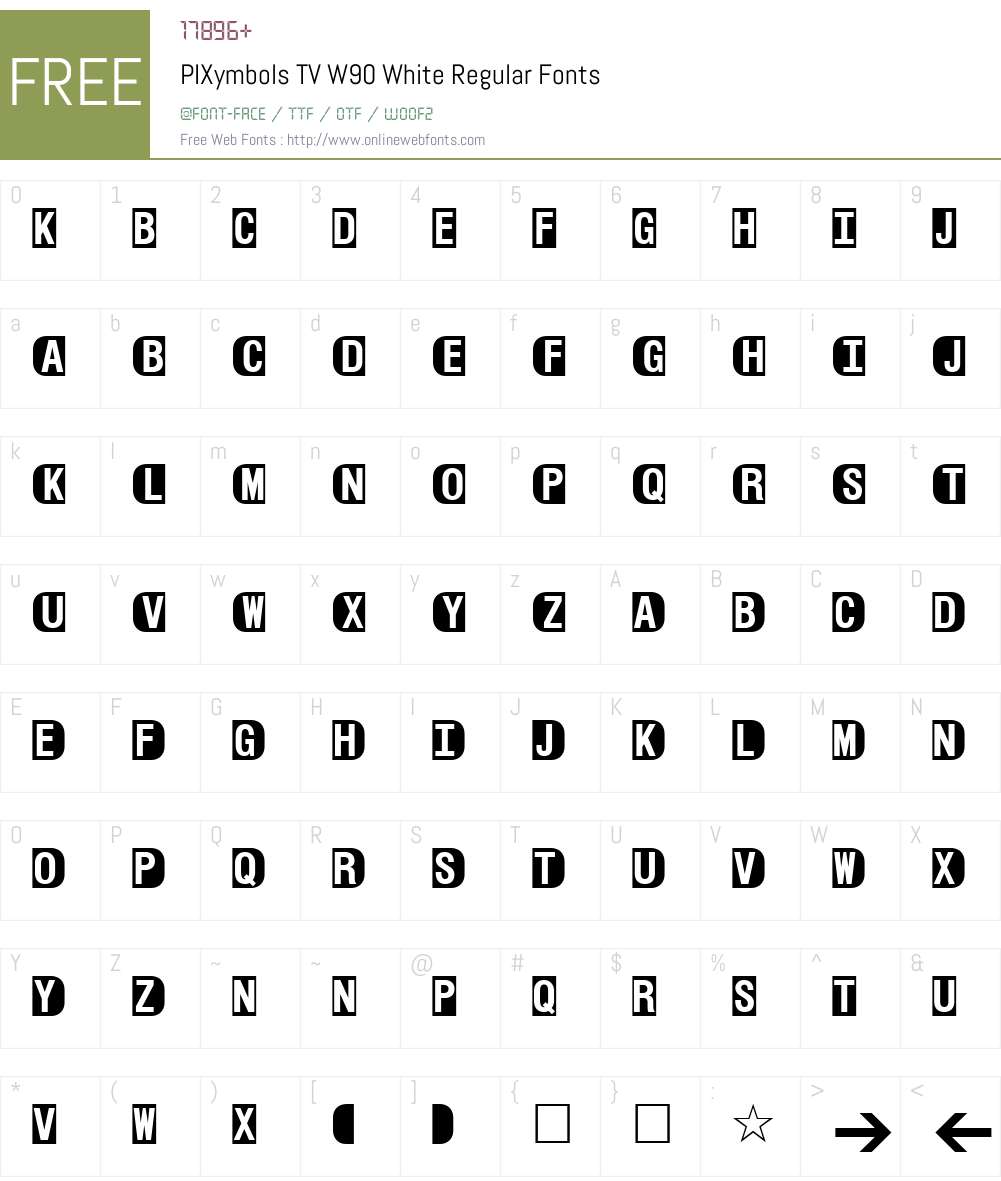PIXymbolsTVW90-WhiteRegular Font Screenshots