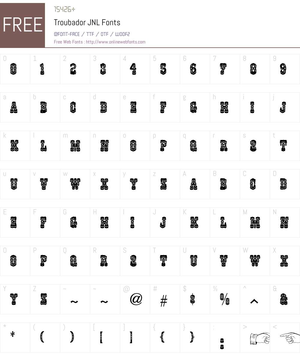 TroubadorJNL Font Screenshots