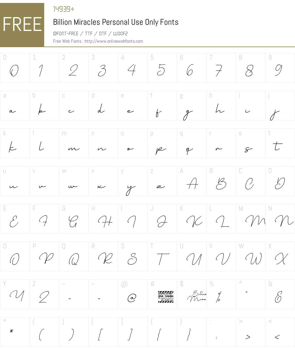 Billion Miracles Personal Use Only 1.000 Fonts Free Download ...