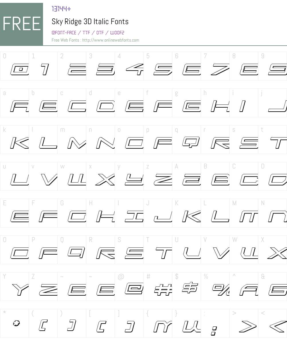 Sky Ridge 3D Italic Font Screenshots