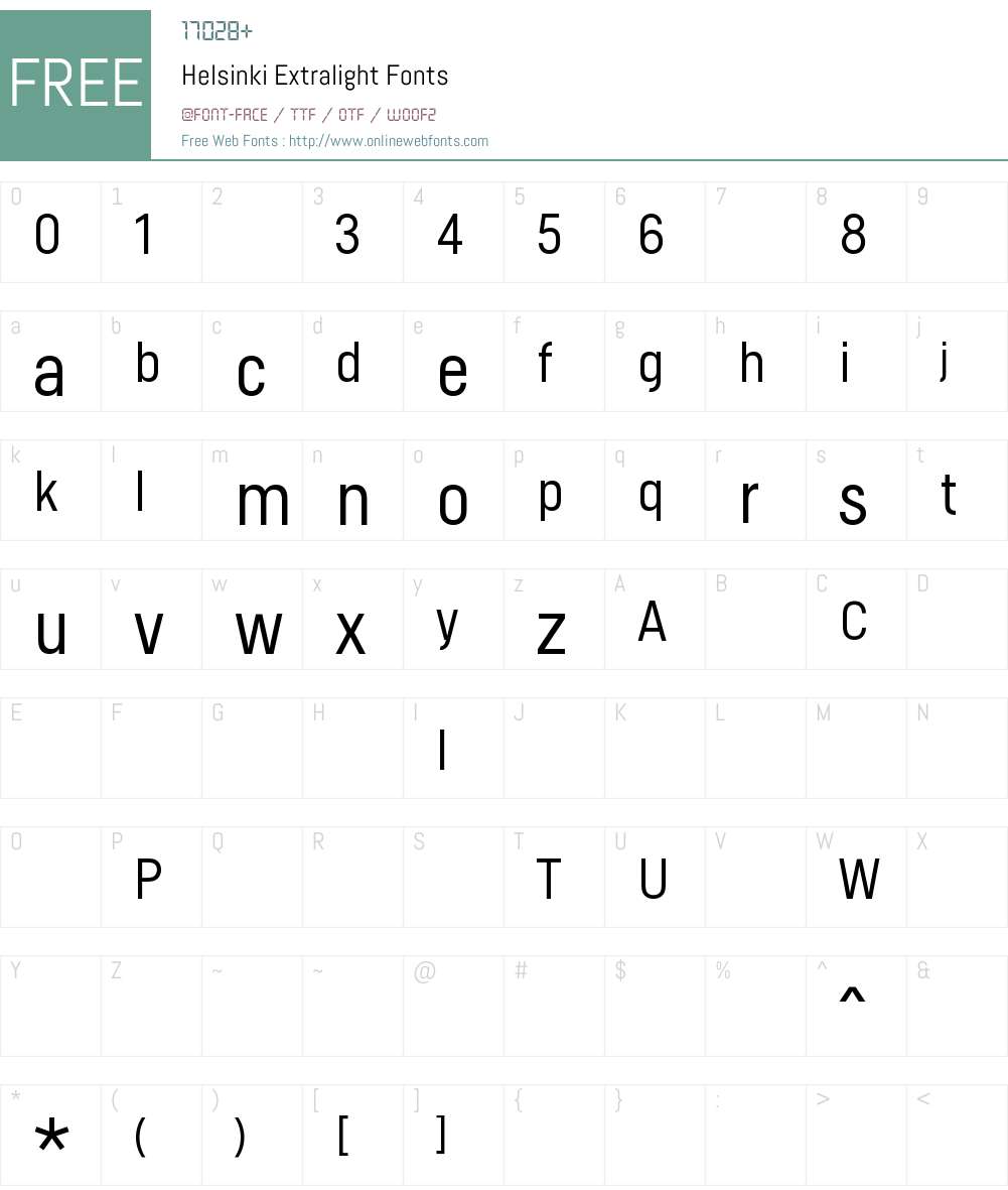 Helsinki-Extralight Font Screenshots