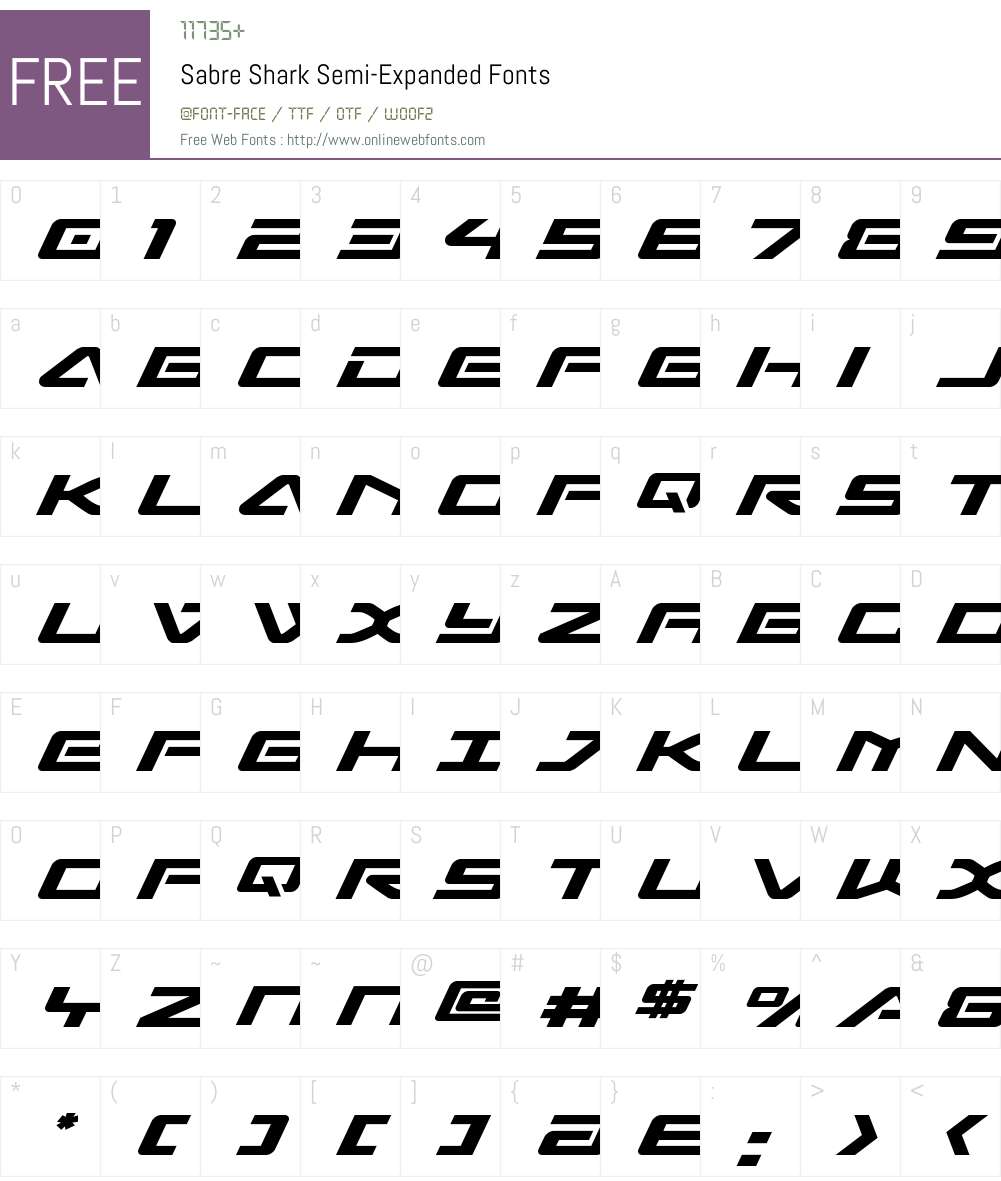 Sabre Shark Semi-Expanded Font Screenshots