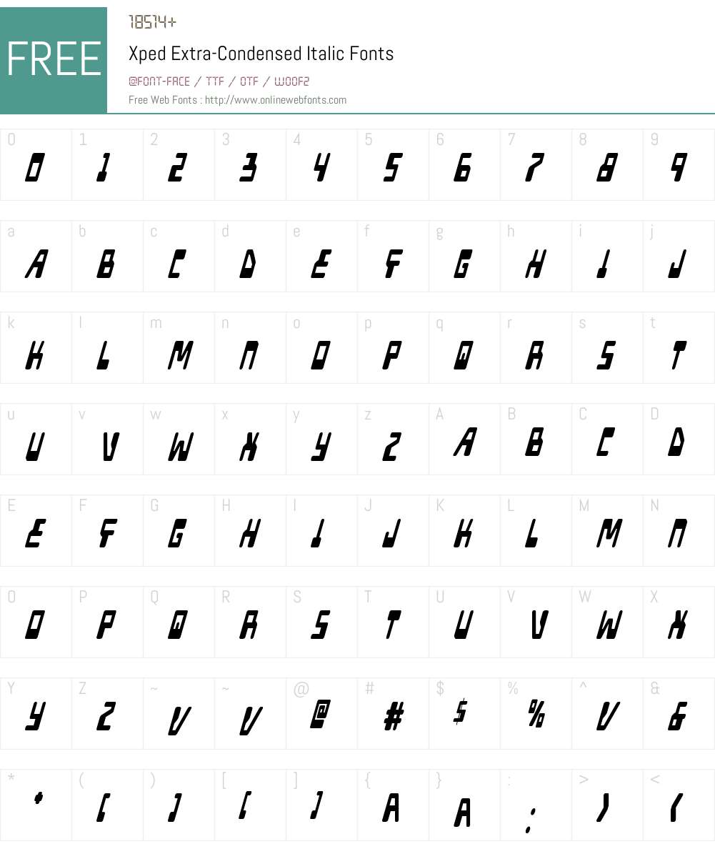 Xped Extra-Condensed Italic Font Screenshots