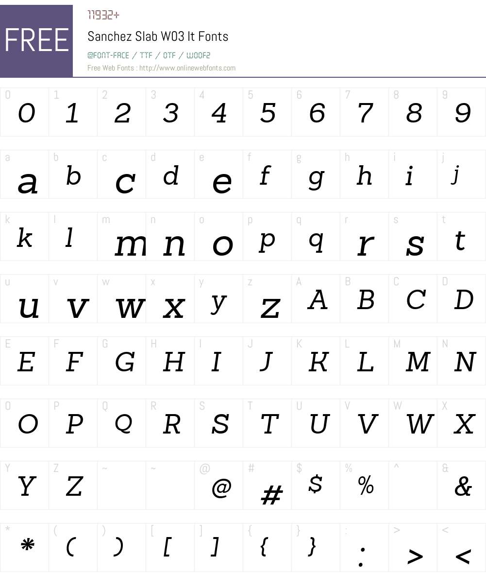 SanchezSlabW03-It Font Screenshots