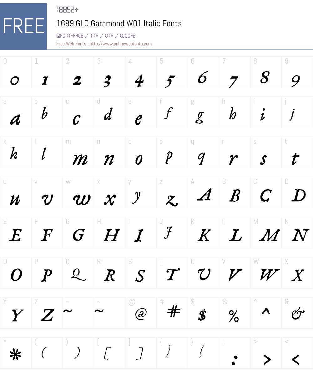 1689GLCGaramondW01-Italic Font Screenshots