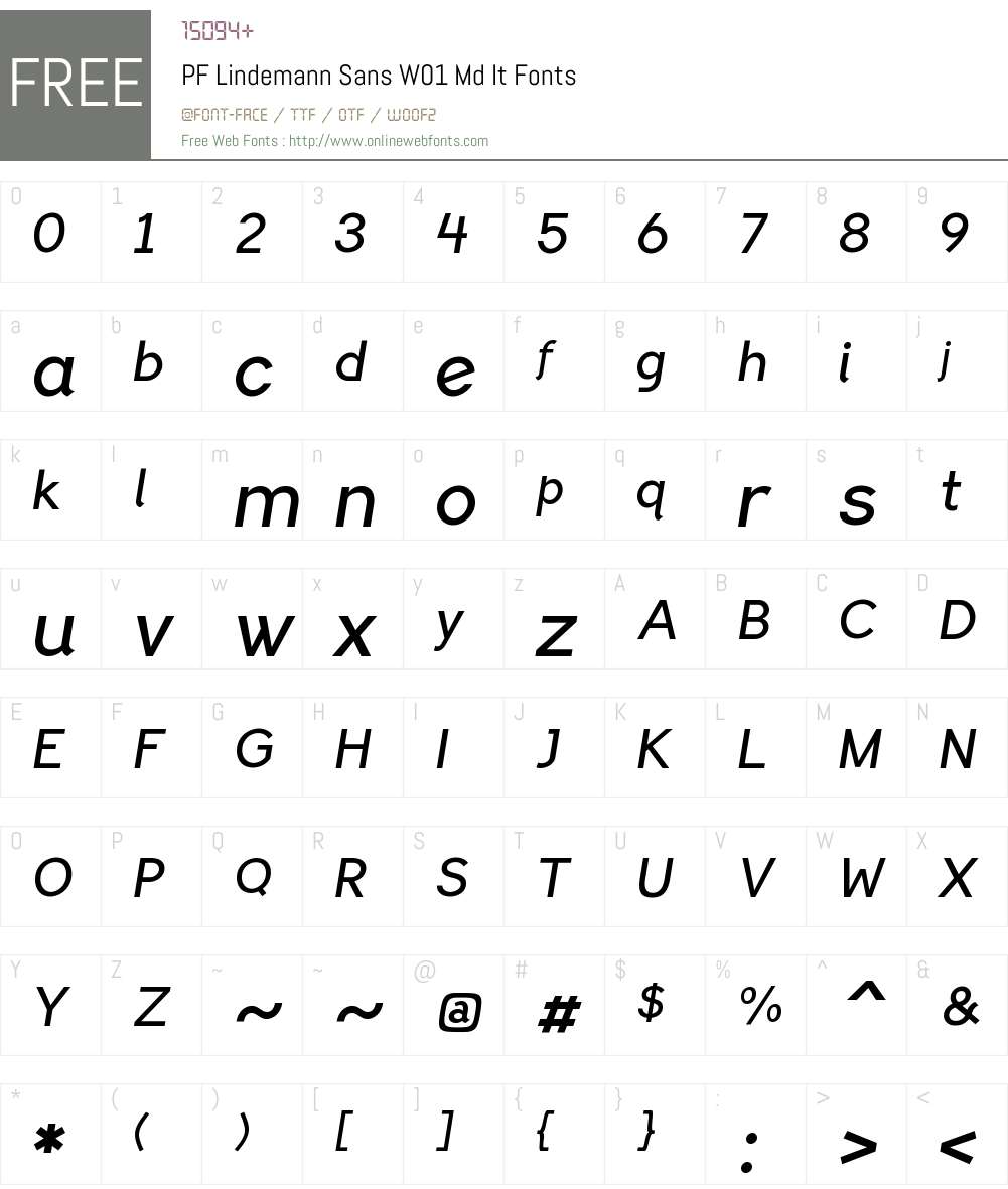 PFLindemannSansW01-MediumIt Font Screenshots