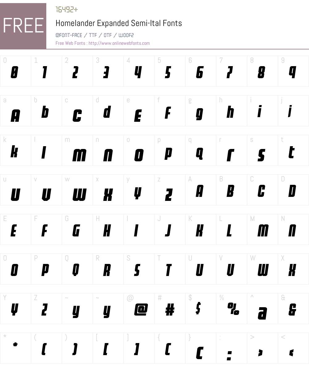 Homelander Expanded Semi-Ital Font Screenshots