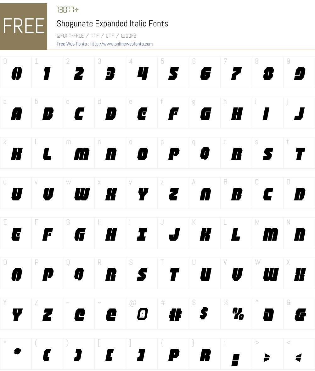 Shogunate Expanded Italic Font Screenshots