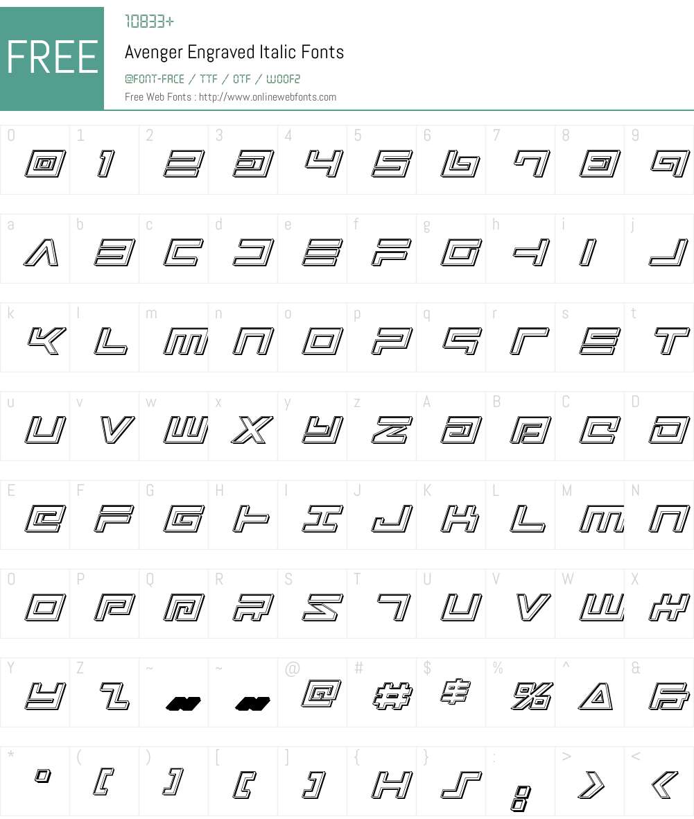 Avenger Engraved Italic Font Screenshots