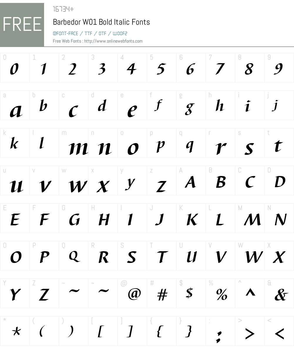 BarbedorW01-BoldItalic Font Screenshots
