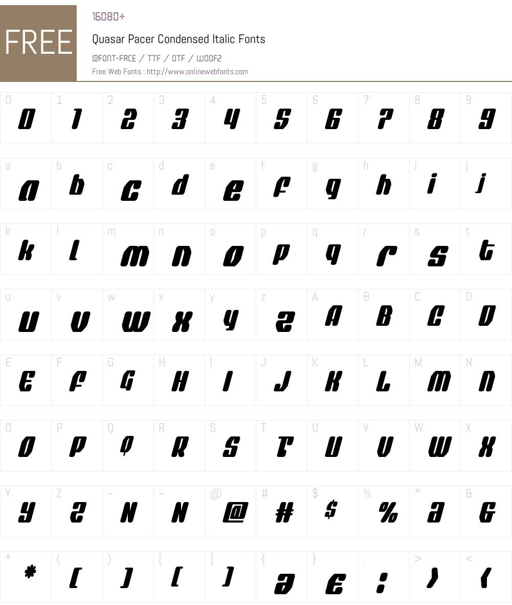 Quasar Pacer Condensed Italic Font Screenshots