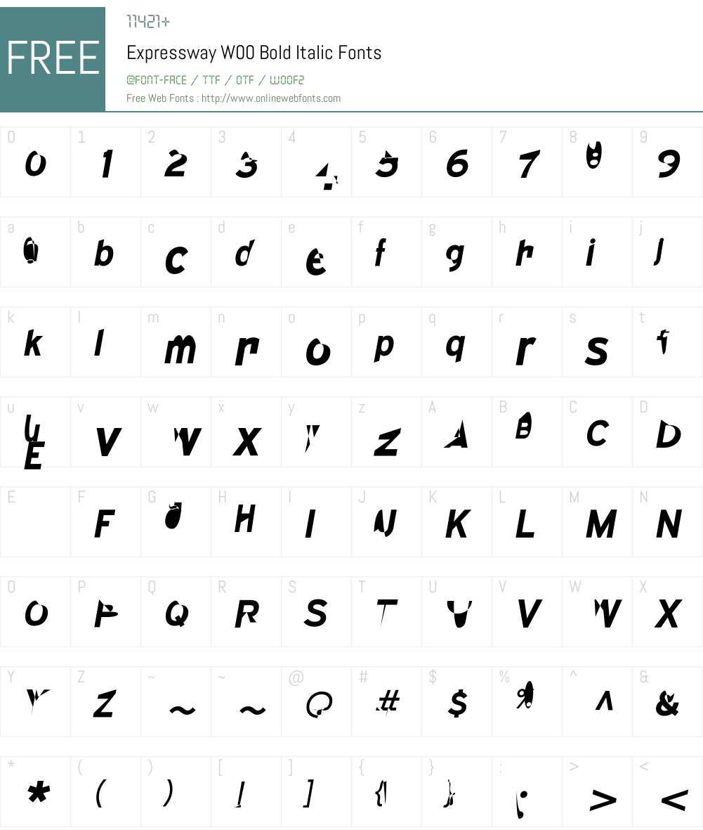 ExpresswayW00-BoldItalic Font Screenshots