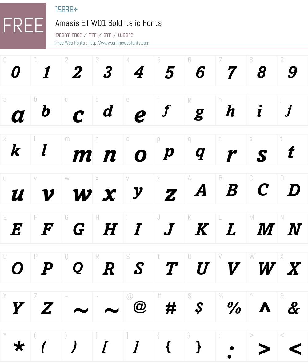 AmasisETW01-BoldItalic Font Screenshots