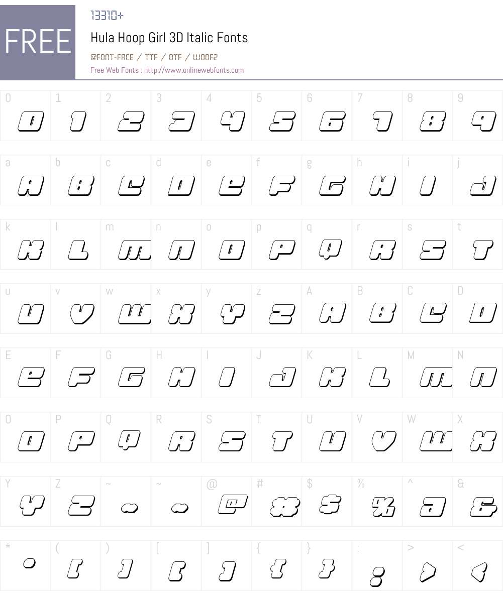 Hula Hoop Girl 3D Italic Font Screenshots
