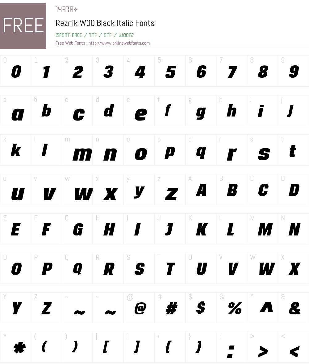 ReznikW00-BlackItalic Font Screenshots