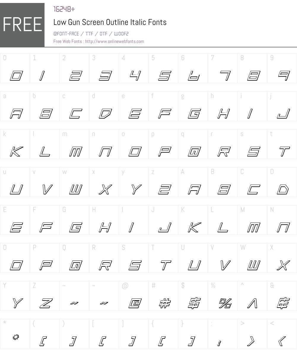 Low Gun Screen Outline Italic Font Screenshots