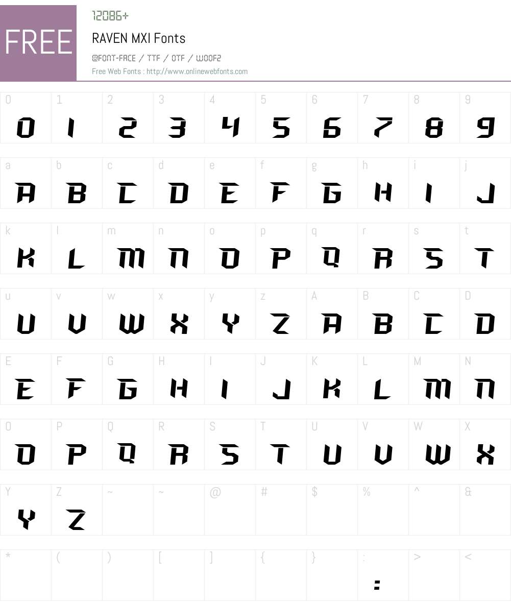 RAVEN MXI Font Screenshots