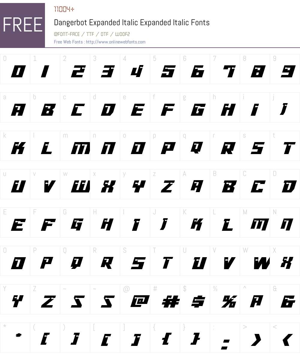 Dangerbot Expanded Italic Font Screenshots