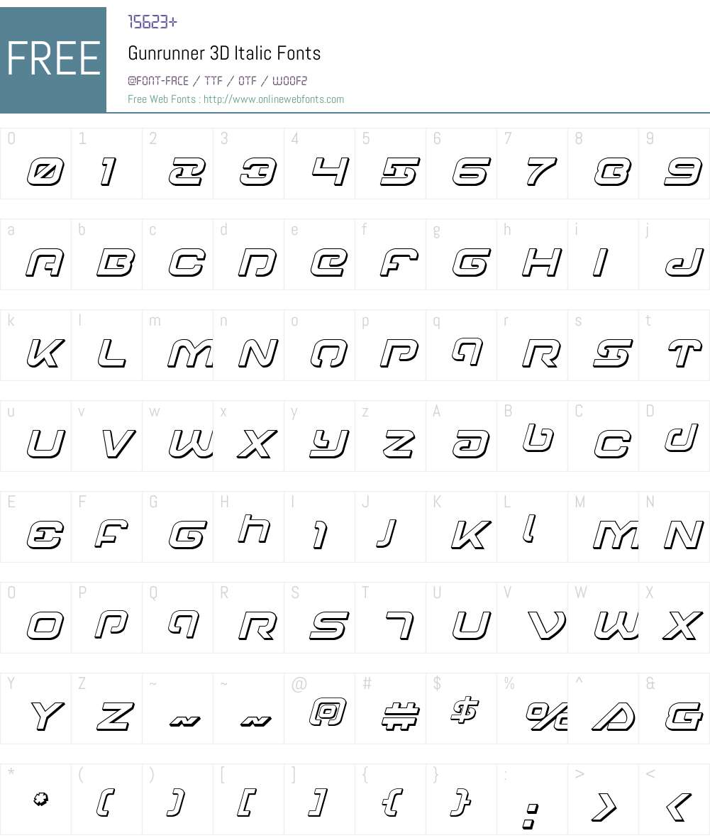 Gunrunner 3D Italic Font Screenshots