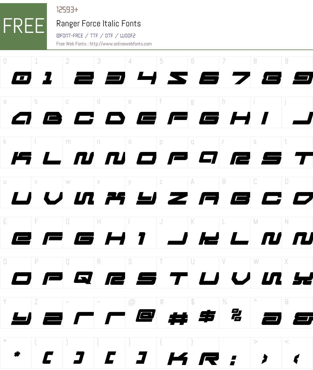 Ranger Force Italic Font Screenshots