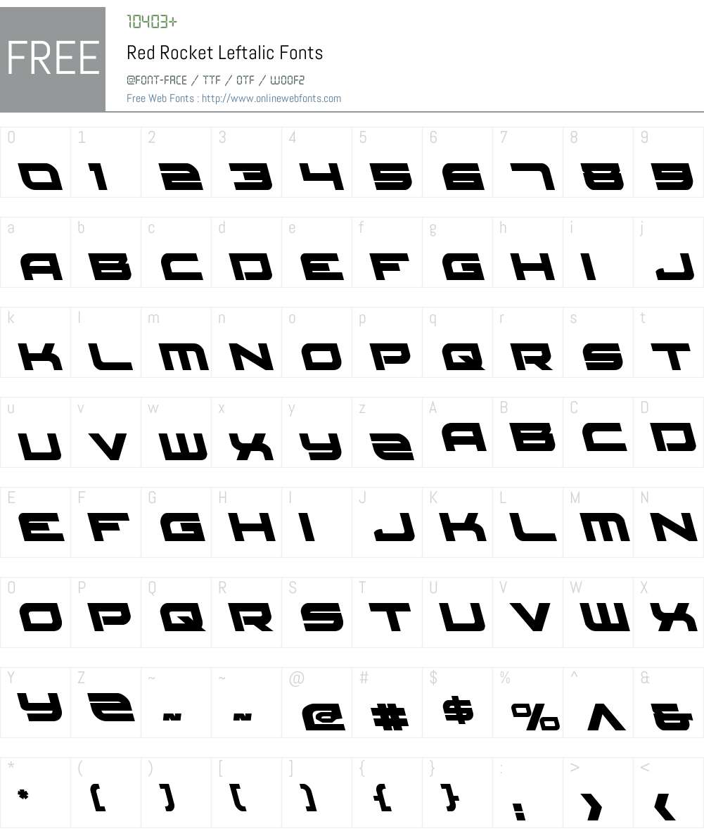 Red Rocket Leftalic Font Screenshots
