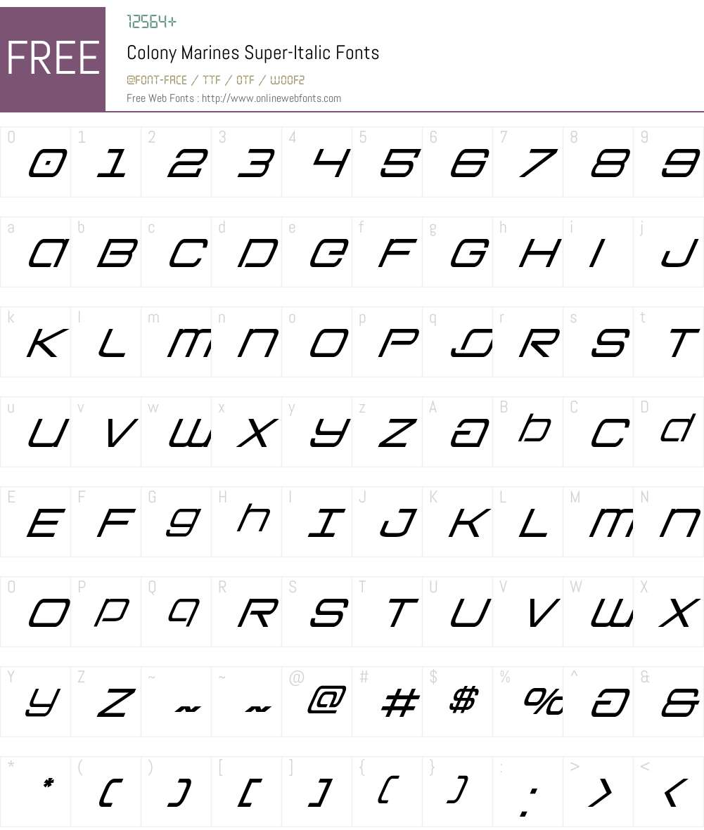 Colony Marines Super-Italic Font Screenshots