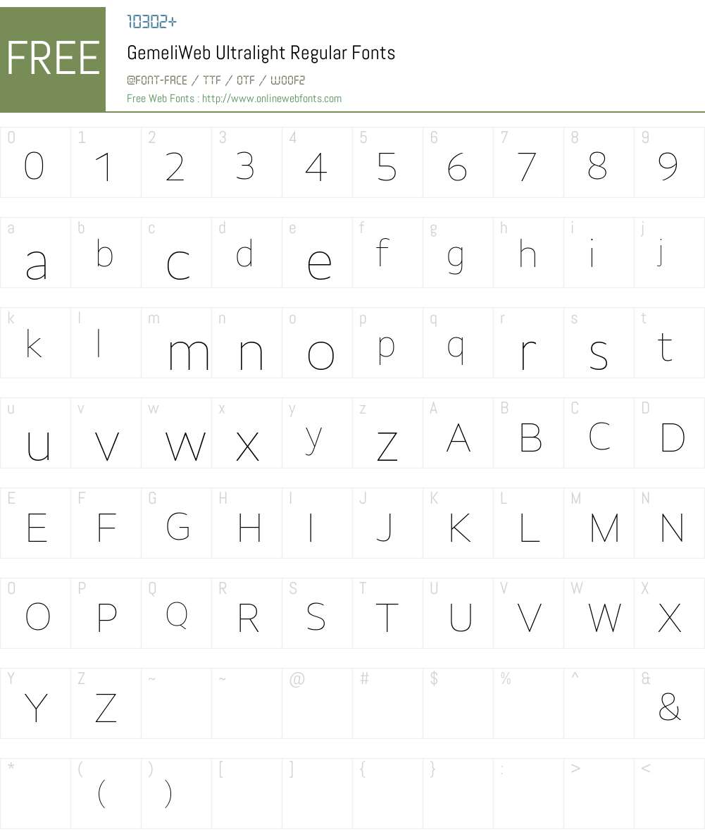 GemeliWeb Ultralight Font Screenshots