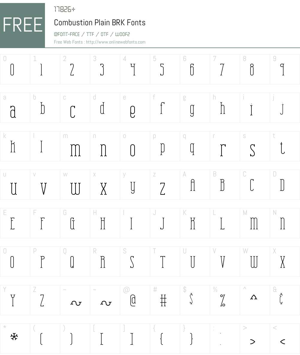 Combustion Plain BRK Font Screenshots