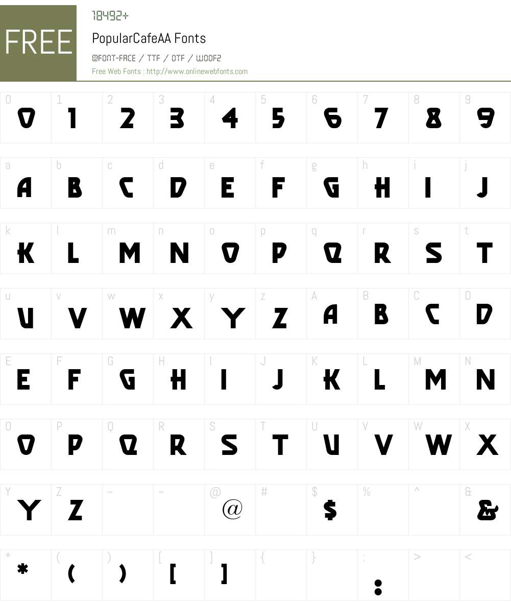 PopularCafeAA Font Screenshots